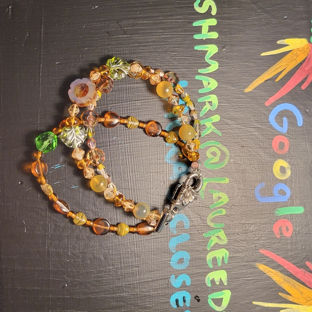 BOHO CZECH &SUGAR HEART AGATE layered clasp bracelet